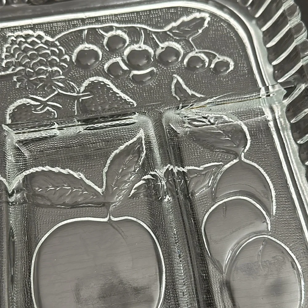 1960 Indiana Glass Co. Imperial Glass Fruit Embossed Divided Serving Tray Dish